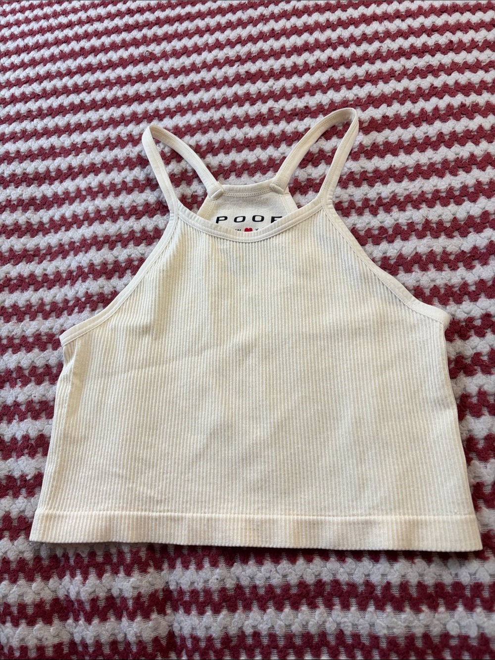 Poof! Cream Ribbed Halter Crop Tank